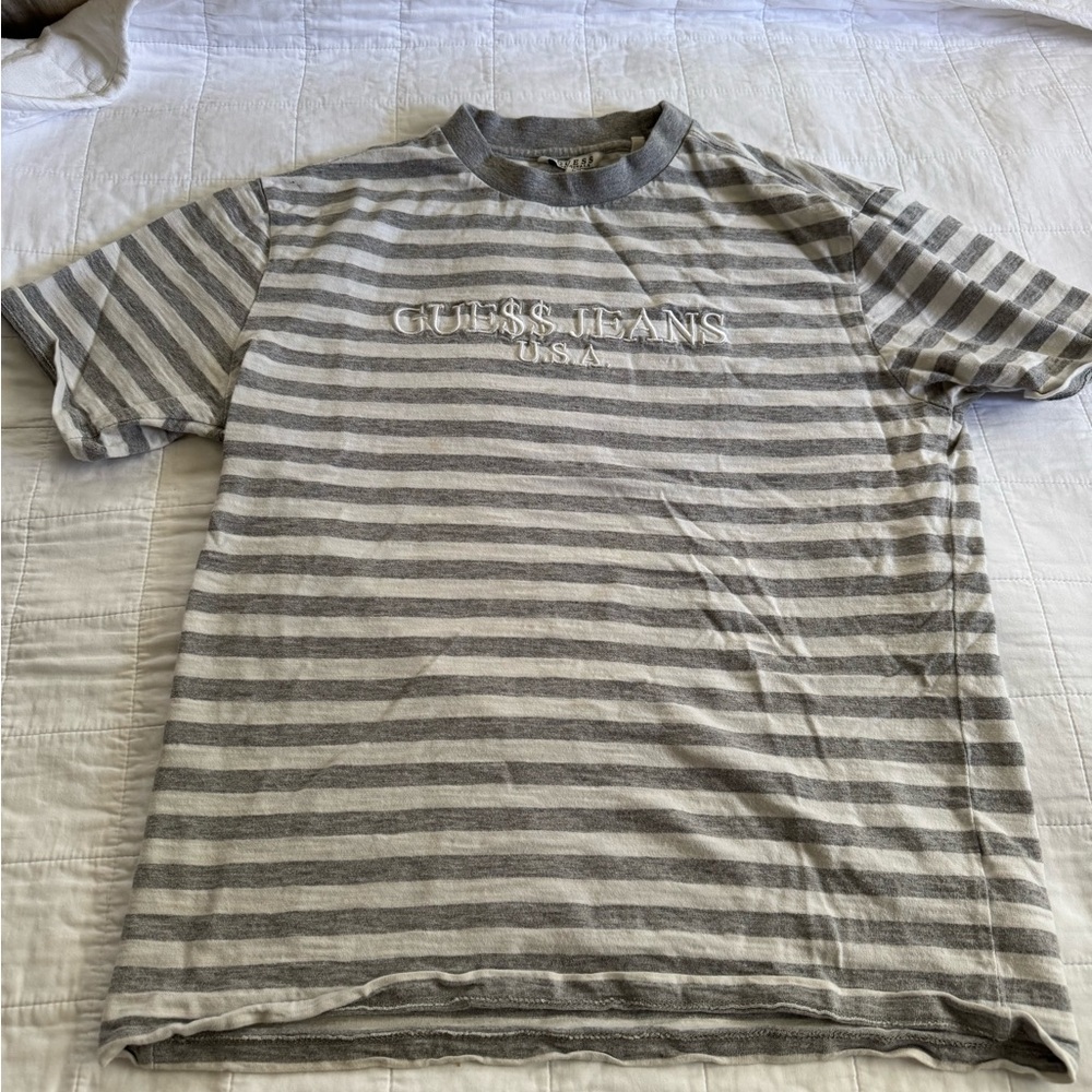 Guess x ASAP Rocky Gray and White Striped Tee